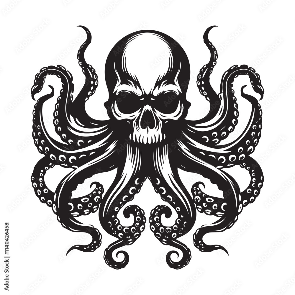 Fluid Octopus Movement: Vector Silhouette Art Fluid Octopus Movement: Vector Silhouette Art