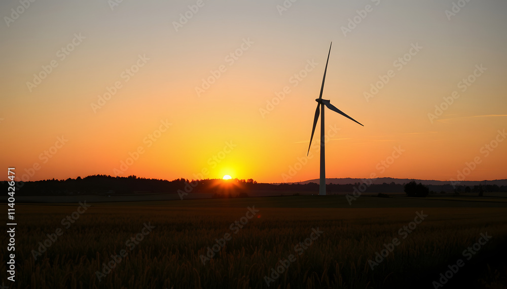 Obraz premium wind turbine in the field at sunset, with white tones