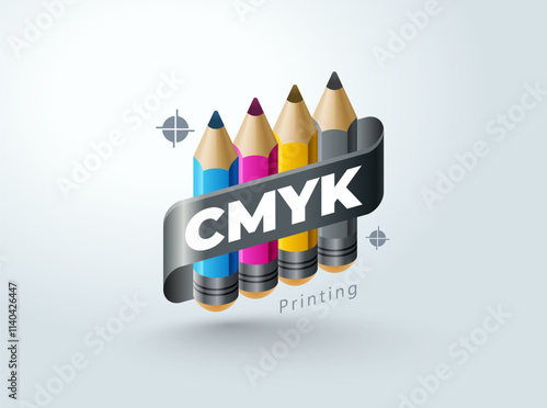 Logo Pencils colored CMYK printing theme. Template design vector. White background.