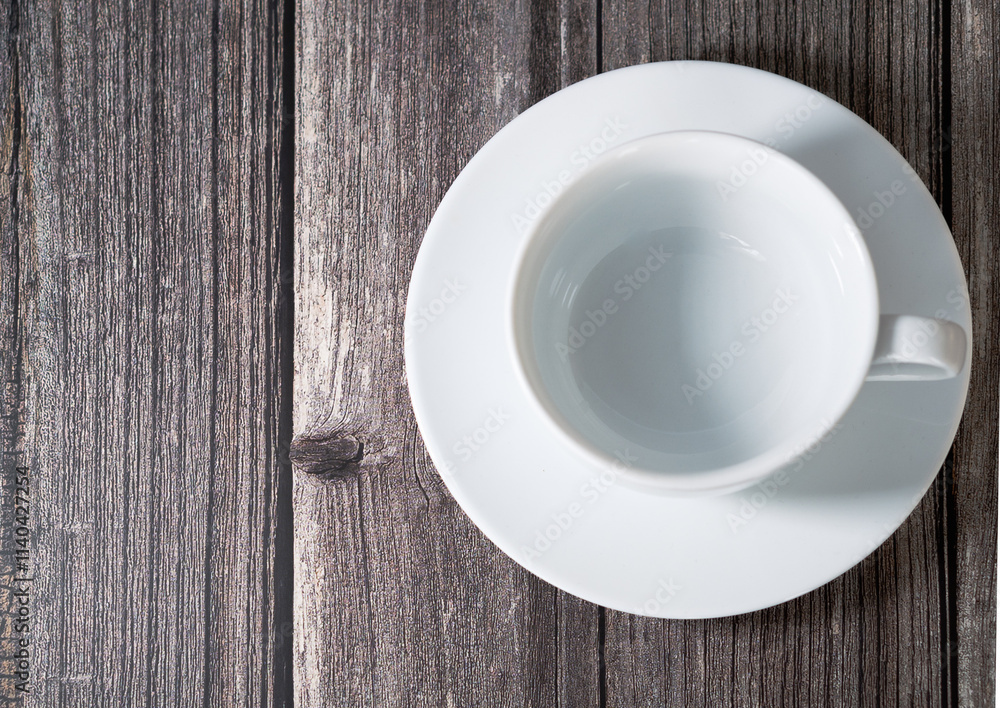 Empty Coffee cup and saucer shown with a top down view Empty Coffee cup and saucer shown with a top down view