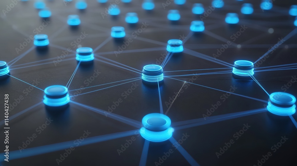 Network nodes connected by lines on a digital blue background Network nodes connected by lines on a digital blue background