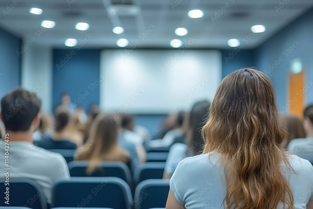 Blurred College Students Seated in a Classroom Presentation Blurred College Students Seated in a Classroom Presentation