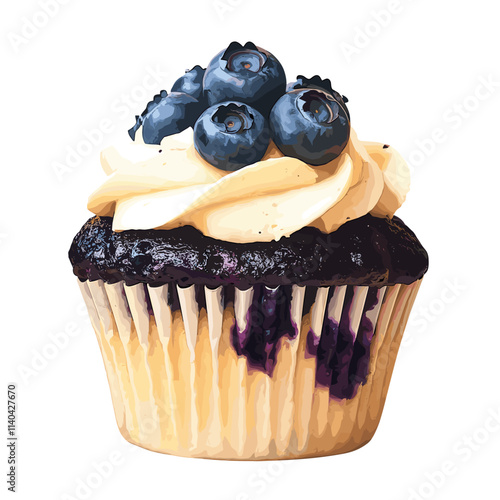 Delicious blueberry muffin tasty cupcake cake isolated on a white background