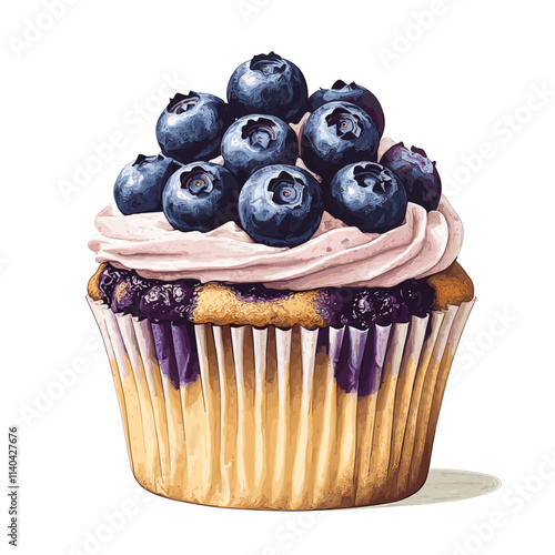 Delicious blueberry muffin tasty cupcake cake isolated on a white background