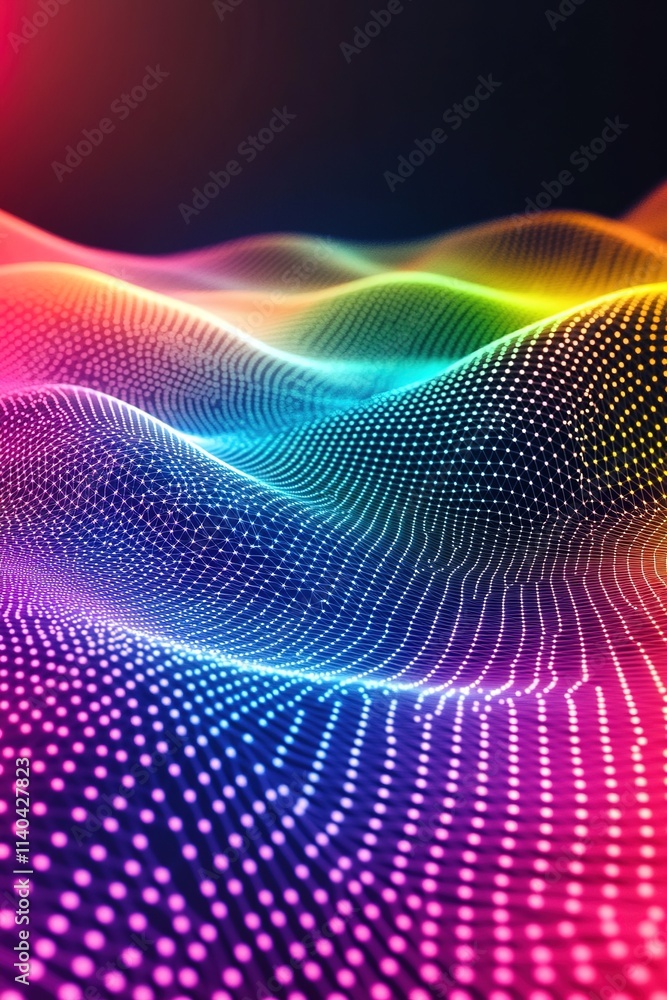 Colorful digital wave pattern with glowing dots Colorful digital wave pattern with glowing dots
