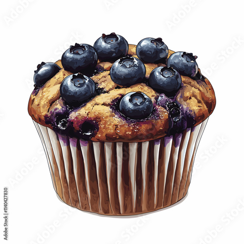 Delicious blueberry muffin tasty cupcake cake isolated on a white background