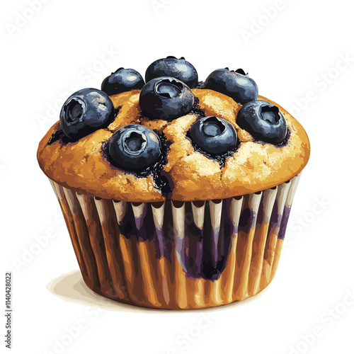 Delicious blueberry muffin tasty cupcake cake isolated on a white background