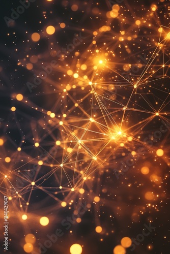 Wallpaper Mural Golden network nodes connected by lines with sparkles on dark ba Torontodigital.ca