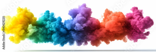 Rainbow Color Smoke Explodes Vibrantly, Creating a Stunning Visual Spectacle with a Dreamlike Atmosphere.