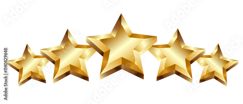 5 gold stars, star rating, gold stars vector icon, gold star award