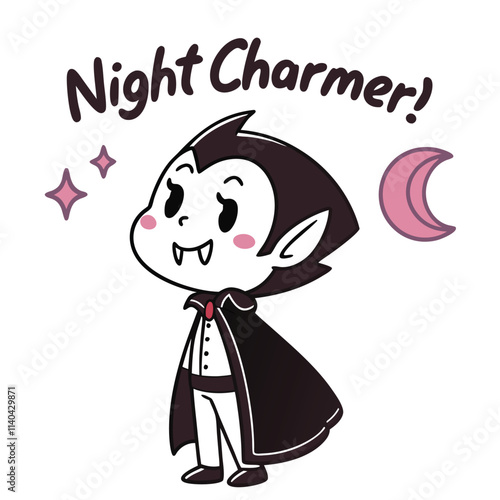 Cute Cartoon Vampire Character with a Playful Expression and Night Theme Elements photo