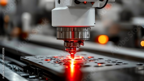 Close-up of CNC laser cutting machine in action on metal with precision and automation.