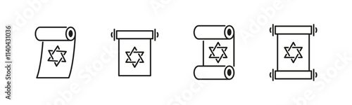 Star of David on scrolls icon set. Religious and cultural symbols