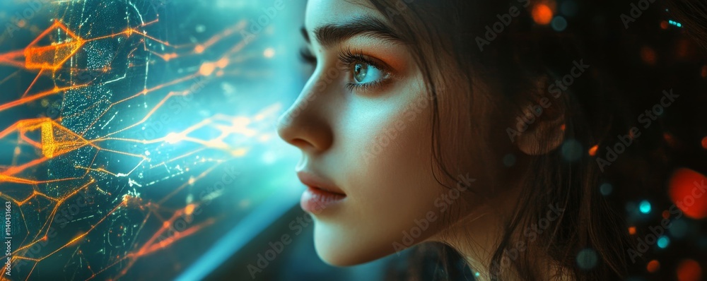 Dreamy girl looks at remote thinking or visualization Dreamy girl looks at remote thinking or visualization