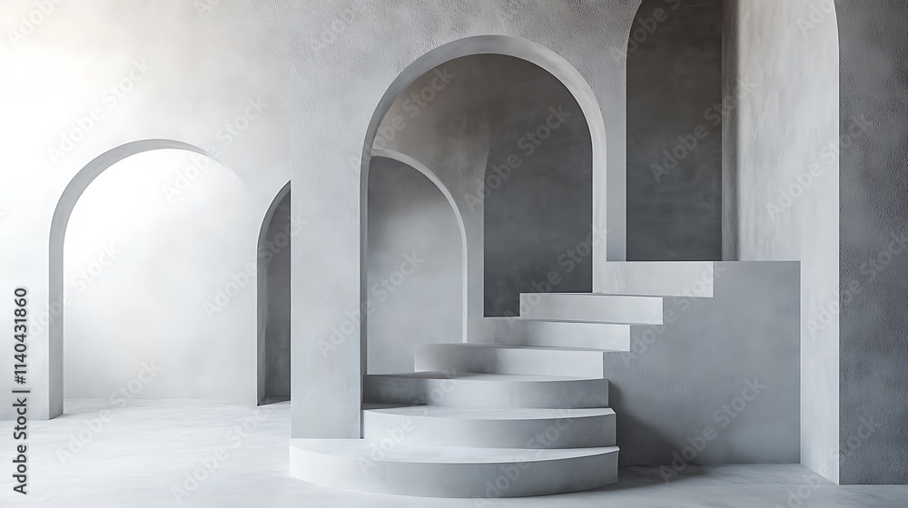Arched steps softly lead up photo minimal building interior mockup. AI Generated Arched steps softly lead up photo minimal building interior mockup. AI Generated