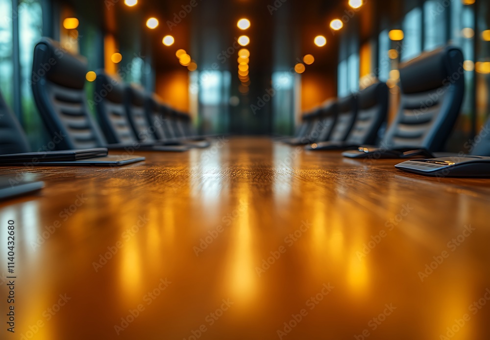 Fototapeta premium Empty Conference Room Table With Chairs and Laptops