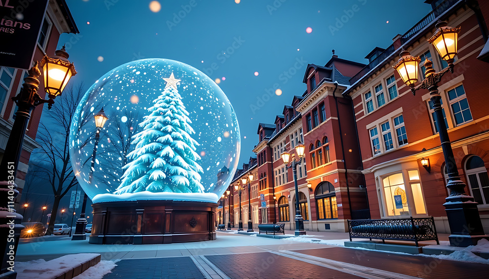 custom made wallpaper toronto digitalSnow Globe Street - A street with giant snow globe lampposts. background copyspace