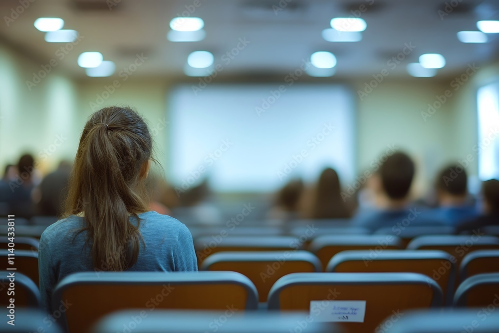Woman with Ponytail at College Presentation Woman with Ponytail at College Presentation