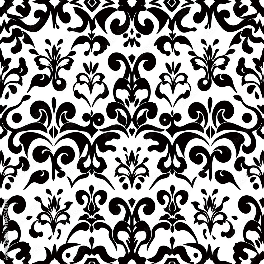 Damask Seamless Pattern: Elegant Black and White Design Damask Seamless Pattern: Elegant Black and White Design