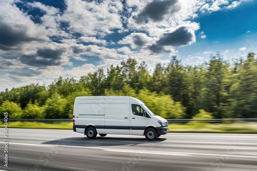 Delivery Van in Motion on Open Road