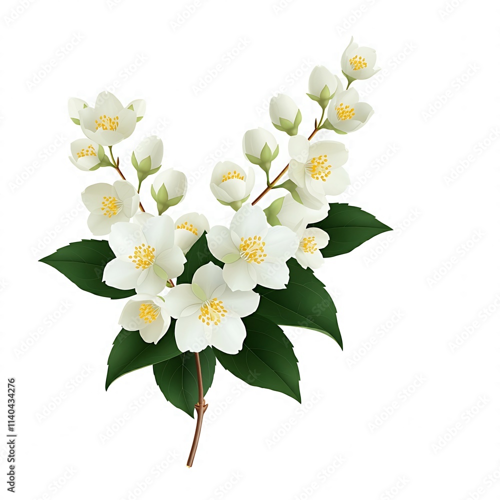 Obraz premium Elegant Jasmine Flowers with Green Leaves on Gradient Background