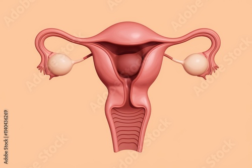 3D model of the female reproductive system  showing uterus  fallopian tubes  and ovaries. photo