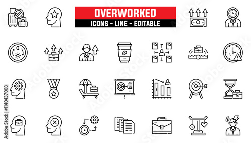 Set of 25 line icons overworked. Editable stroke. Vector illustration