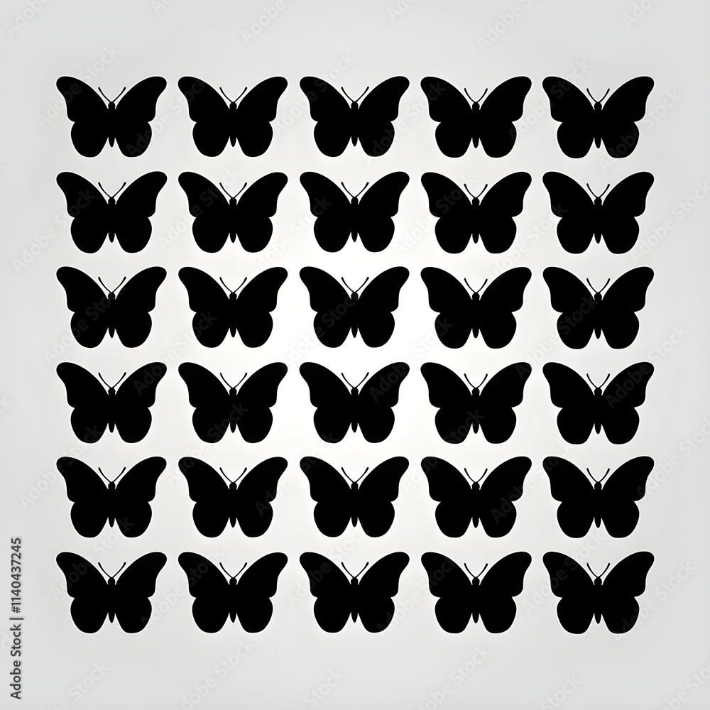 Obraz premium icon set of black butterfly silhouettes. vector illustration