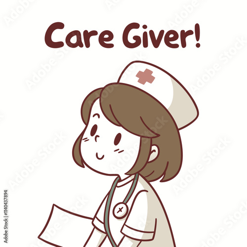 Cheerful Cartoon Caregiver Character with Medical Equipment and Positive Attitude Illustration photo