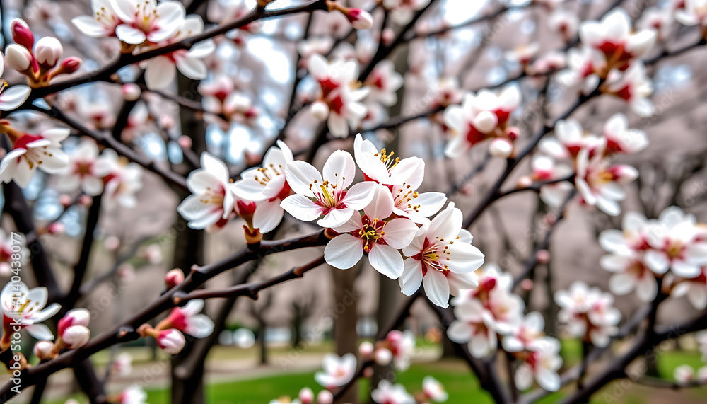 Almond Blossom - Almond trees covered in delicate white and pink blossoms. background copyspace Almond Blossom - Almond trees covered in delicate white and pink blossoms. background copyspace