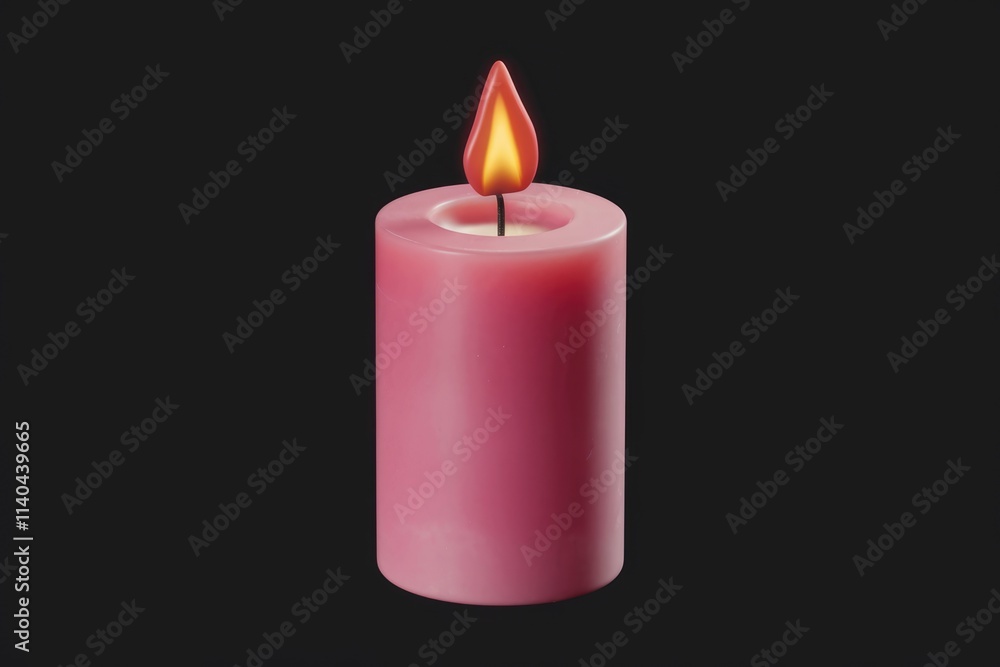 A single pink candle with a lit flame set against a transparent background. A single pink candle with a lit flame set against a transparent background.