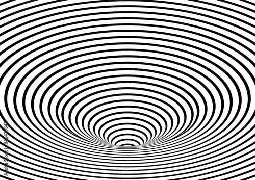 Black and white hypnotic wormhole tunnel optical Illusion background
