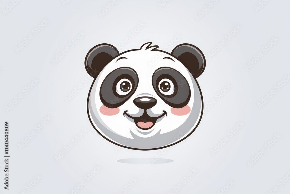 Adorable cartoon panda face with big eyes and a cheerful smile.