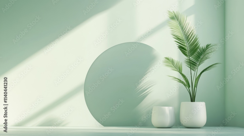 Minimalist Green Interior Design with Indoor Plant and Sunlight Minimalist Green Interior Design with Indoor Plant and Sunlight