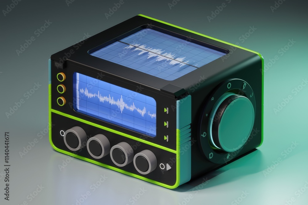 Obraz premium Compact futuristic audio device for audio processing and analysis.