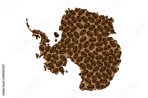 Antarctica -  map of coffee bean,  Antarctica map made of coffee beans,