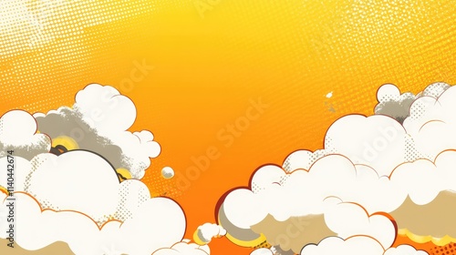 Comic Book Style Clouds on an Orange Background