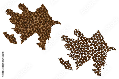 Azerbaijan -  map of coffee bean, Republic of Azerbaijan map made of coffee beans,