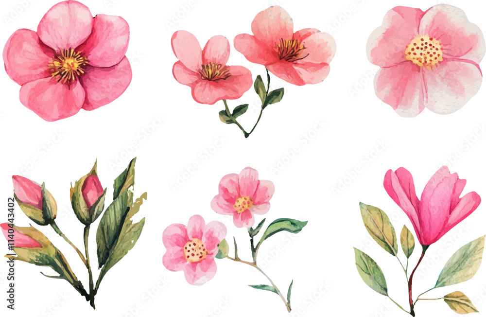 set of pink flowers set of pink flowers