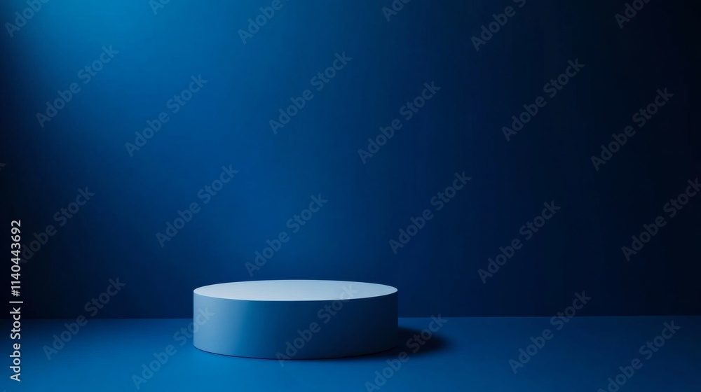 Round podium with blue background and dramatic lighting effect Round podium with blue background and dramatic lighting effect