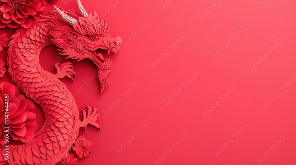 A vibrant Lunar New Year scroll adorned with glowing papercut zodiac animals and traditional Chinese patterns A vibrant Lunar New Year scroll adorned with glowing papercut zodiac animals and traditional Chinese patterns