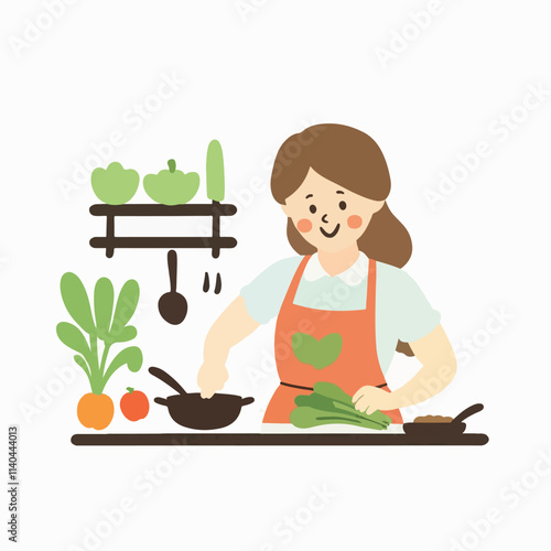 Housewife cooking breakfast vector design, Housewife cooking illustration vector design