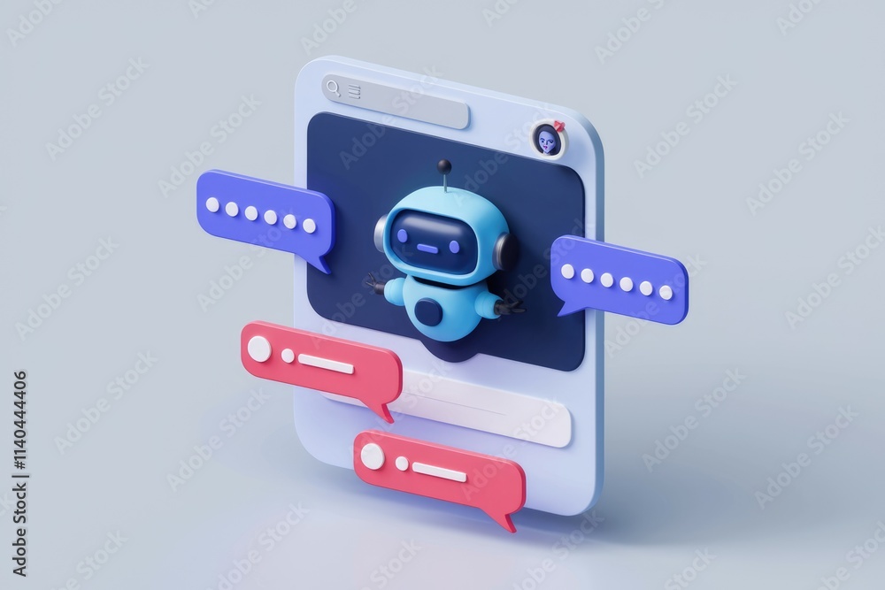 A friendly chatbot interacts with users via text messages on a digital interface. A friendly chatbot interacts with users via text messages on a digital interface.
