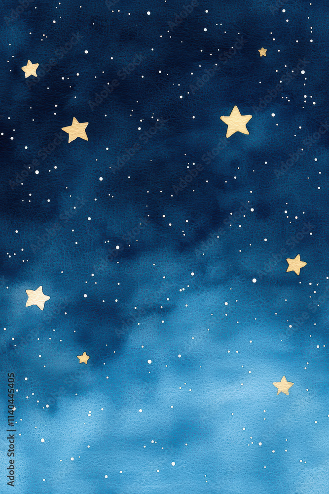 Fototapeta premium Holiday night sky with stars and constellations, A mesmerizing view of twinkling stars in a deep blue night sky, creating a serene and magical atmosphere filled with wonder.
