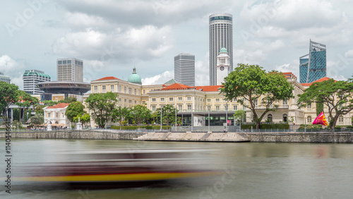 View of Singapore River with Asian Civilisation Museum and old civic district in background timelapse hyperlapse