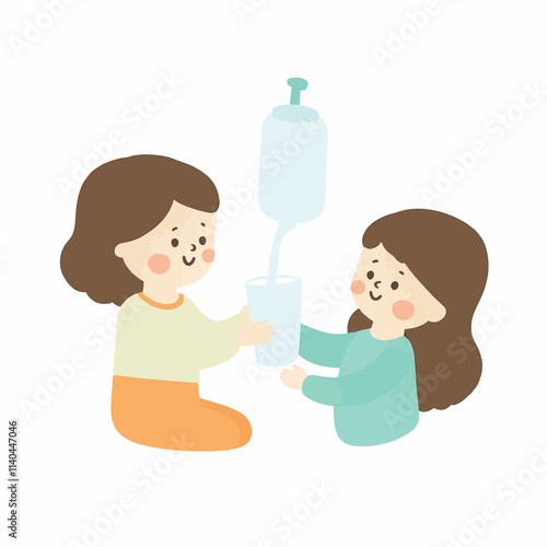 Girl drinking milk illustration vector design, Mother Gives Milk to her child vector design