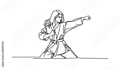 Continuous one single minimal line drawing martial art 
