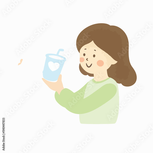 Girl drinking milk illustration vector design, Mother Gives Milk to her child vector design