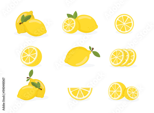 Set of fresh lemon fruit, vector illustration collection. lemon icon illustration isolated on white background.
