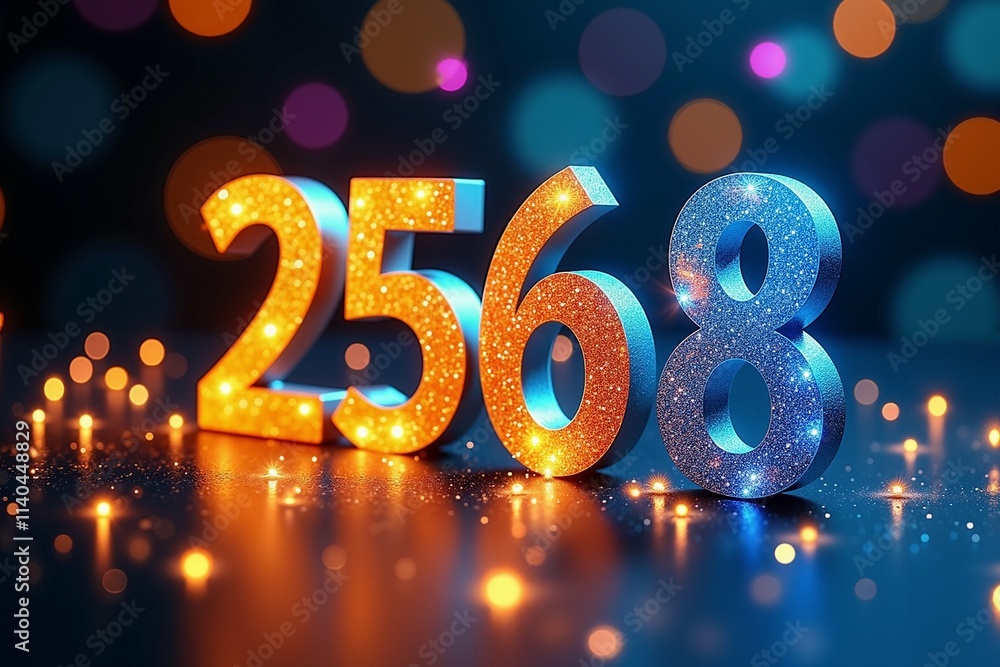 Thai Celebrate the New Year 2568 with Sparkling Gold and Silver 3D Numbers Thai Celebrate the New Year 2568 with Sparkling Gold and Silver 3D Numbers
